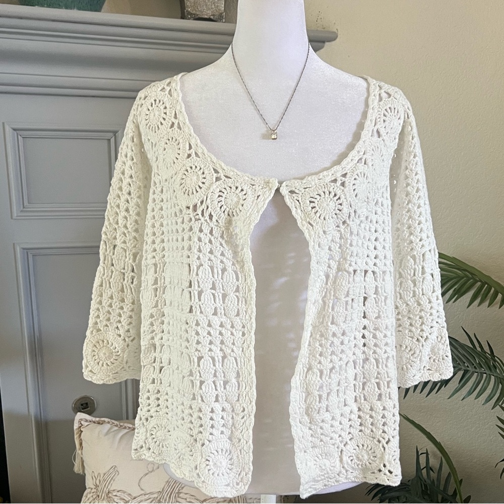 Attitudes by Renee Cream Crochet Cardigan